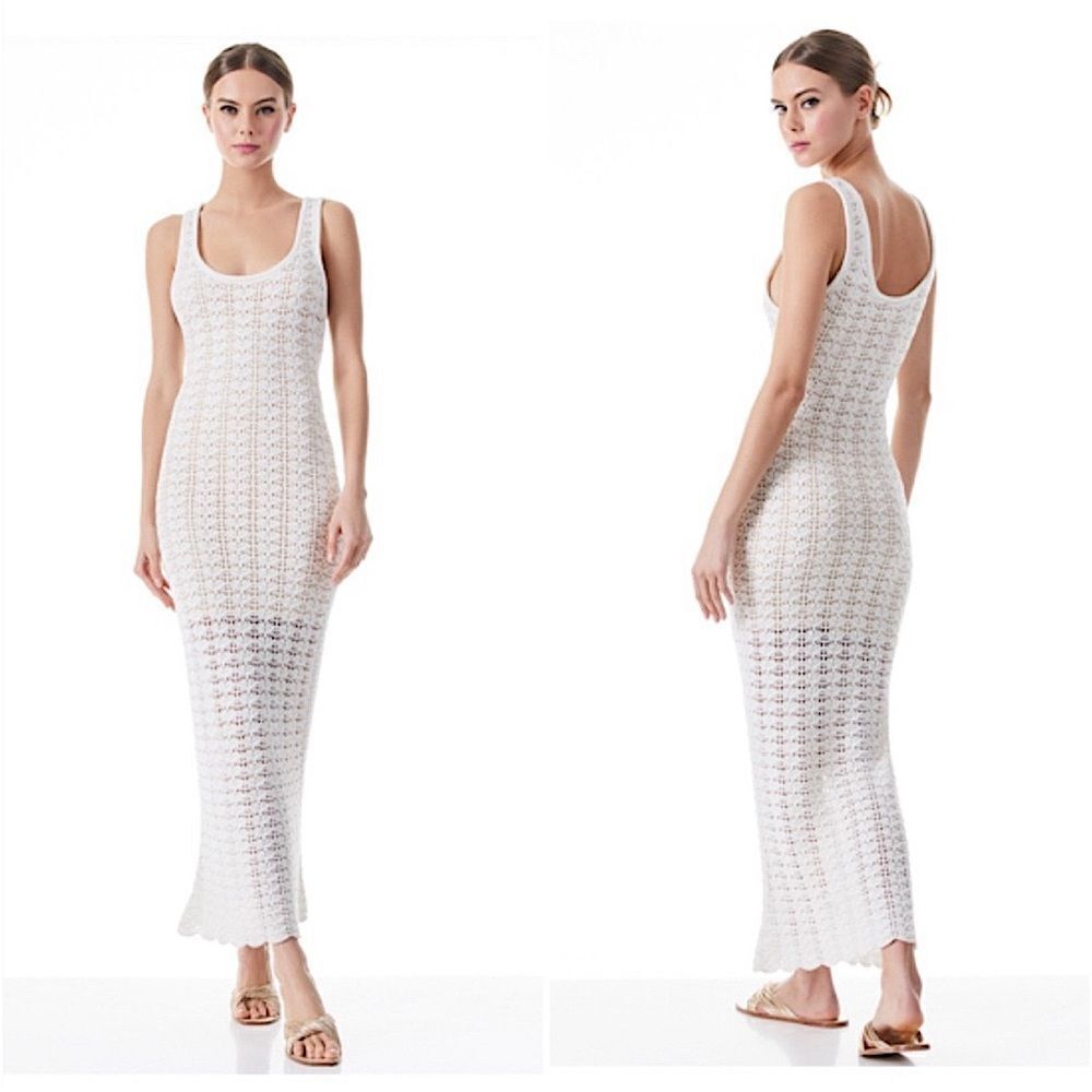 Xhiliration ivory scoop neck crochet knit maxi boho beachy swim beach dress XL